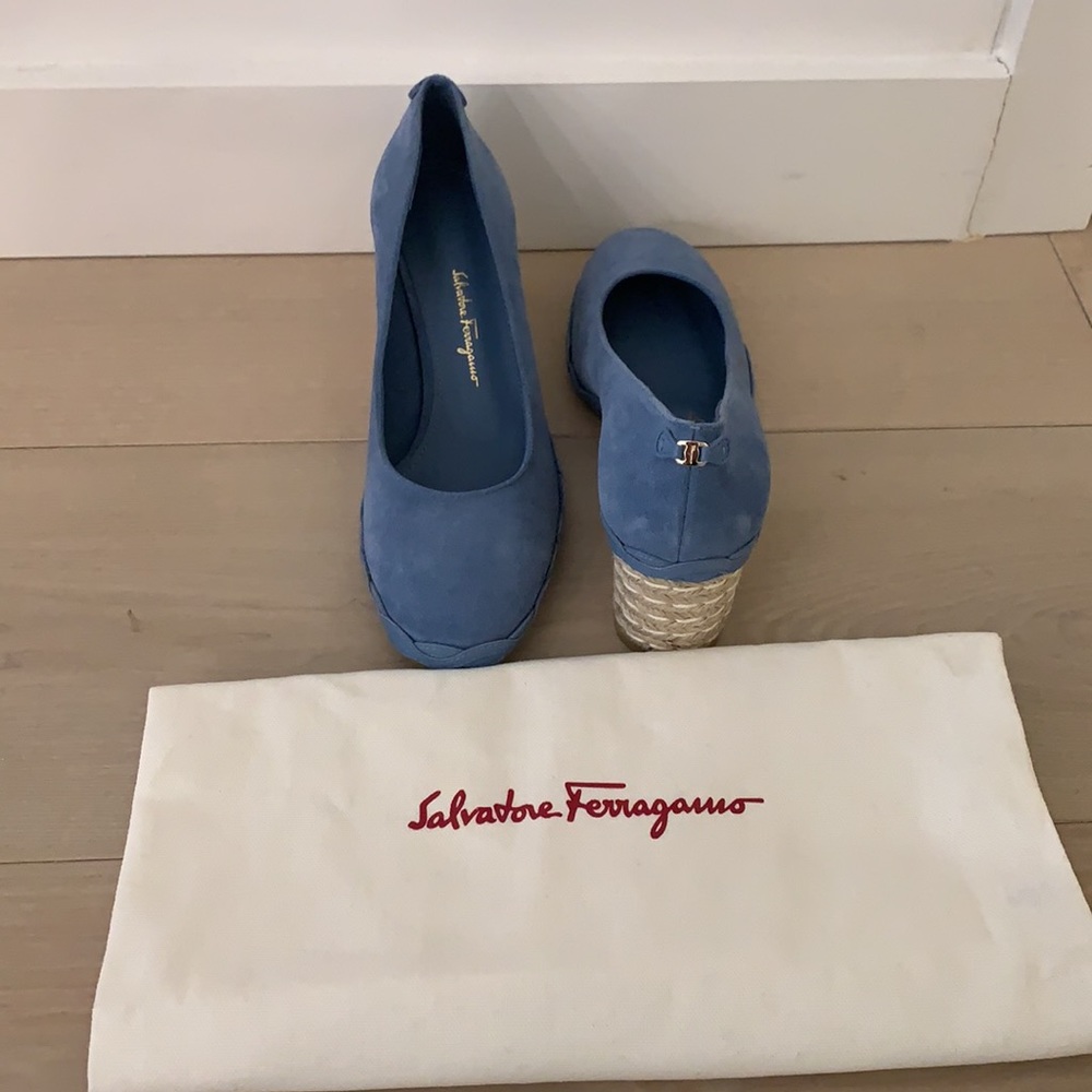 New Salvatore Ferragamo Blue Wedges Size 6 1/2  -